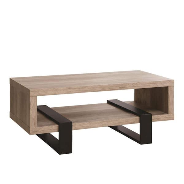 Benjara 48 in. Brown/Black Large Rectangle Wood Coffee Table with Open Shelf