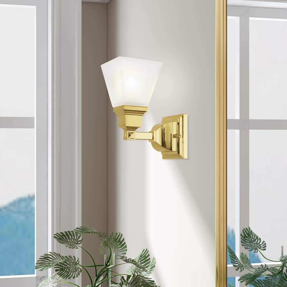 Polished Brass Wall Sconce with Satin Glass Shade