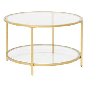 Camber Elite 28 in. Gold Round Glass Coffee Table