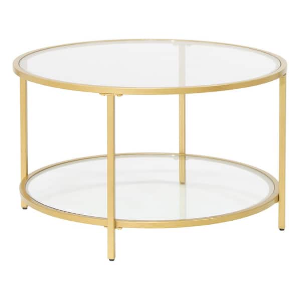 Studio Designs Home Camber Elite 28 in. Gold Round Glass Coffee Table