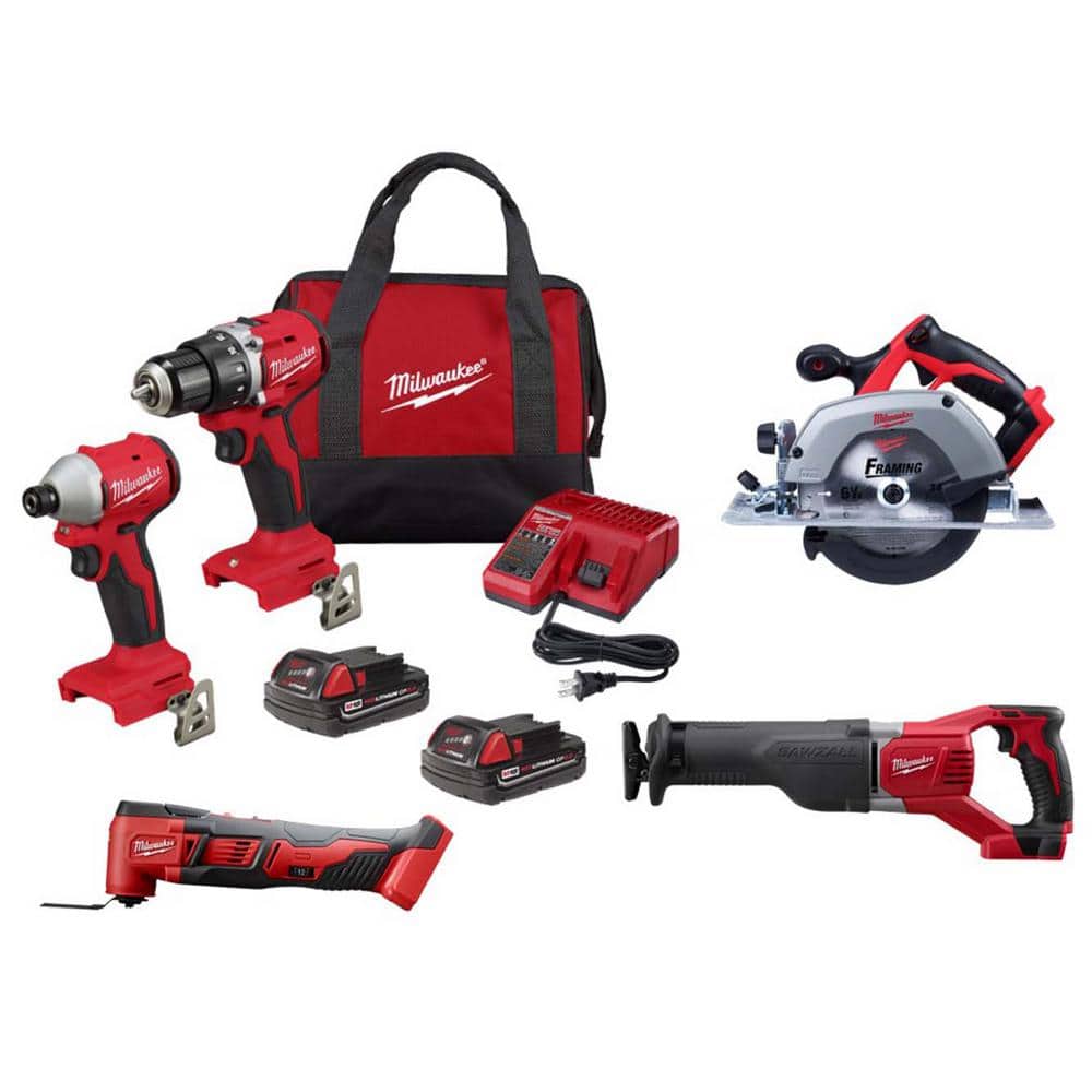 Milwaukee M18 18V Lithium-Ion Brushless Cordless Compact Drill/Impact Combo Kit (2-Tool) w/ Sawzall Reciprocating Saw & Multi-Tool -  3692-22CT-26