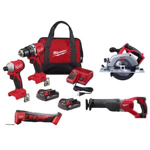 M18 18V Lithium-Ion Brushless Cordless Compact Drill/Impact Combo Kit (2-Tool) w/ Sawzall Reciprocating Saw & Multi-Tool