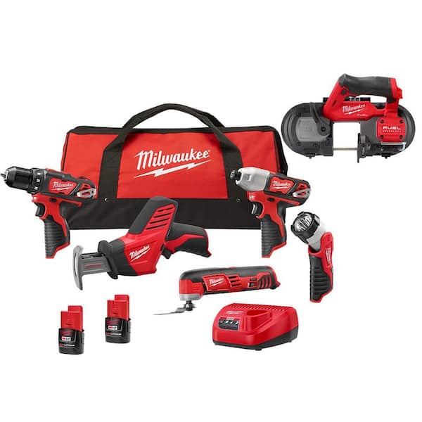 Milwaukee M12 12V Lithium-Ion Cordless Combo Kit (5-Tool) with M12 Compact  Bandsaw 2499-25-2529-20 The Home Depot