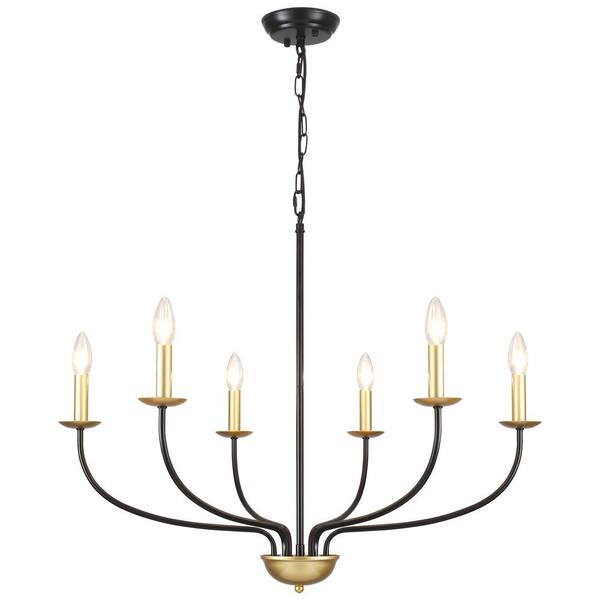 LWYTJO 6-Light Black and Gold Modern Farmhouse Style Linear Chandelier ...