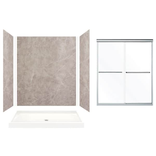 Transolid Expressions 32 in. x 60 in. x 72 in. Center Drain Alcove Shower Kit with Door in Dover Stone and Silver Hardware