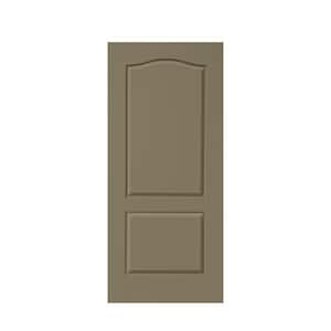 36 in. x 80 in. Olive Green Stained Composite MDF Hollow Core 2 Panel Arch Top Interior Door Slab For Pocket Door