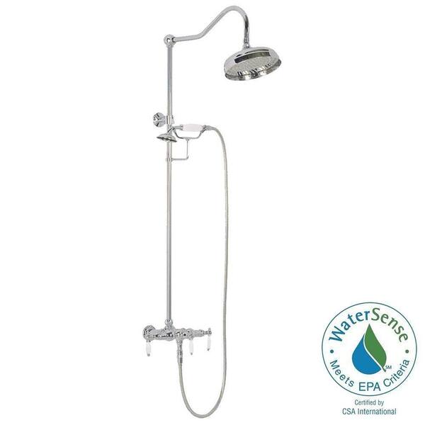 Elizabethan Classics ETS11 Wall-Mount Exposed Hand Shower and Shower Head Combo Kit and Porcelain Lever Handles in Chrome (Valve Included)