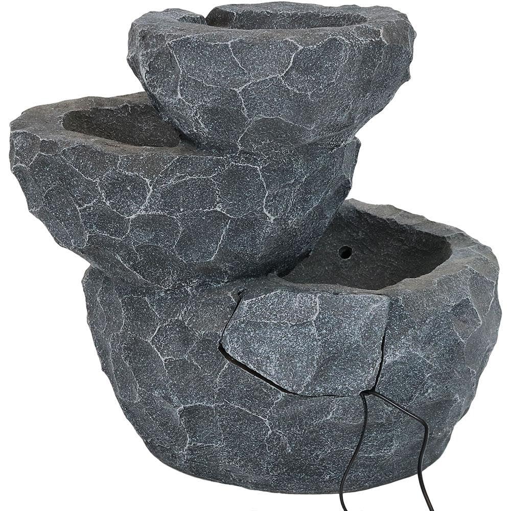 Gray Polyresin 3-Tier Solar Powered Outdoor Fountain