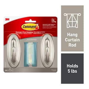 Brushed Nickel Curtain Rod Hooks (2-Hooks, 2-Strips)