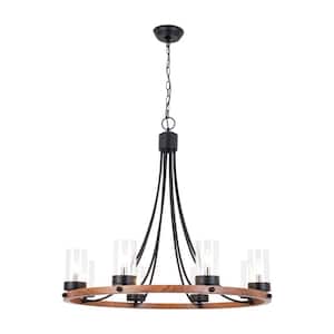 Bismarck 8-Light Wood Candle Style Wagon Wheel Chandelier with Wrought Iron Accents