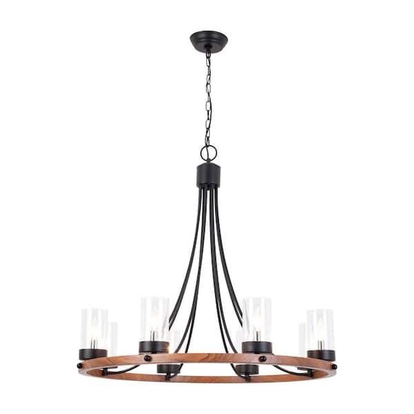 Maxax Bismarck 8-Light Wood Candle Style Wagon Wheel Chandelier with Wrought Iron Accents