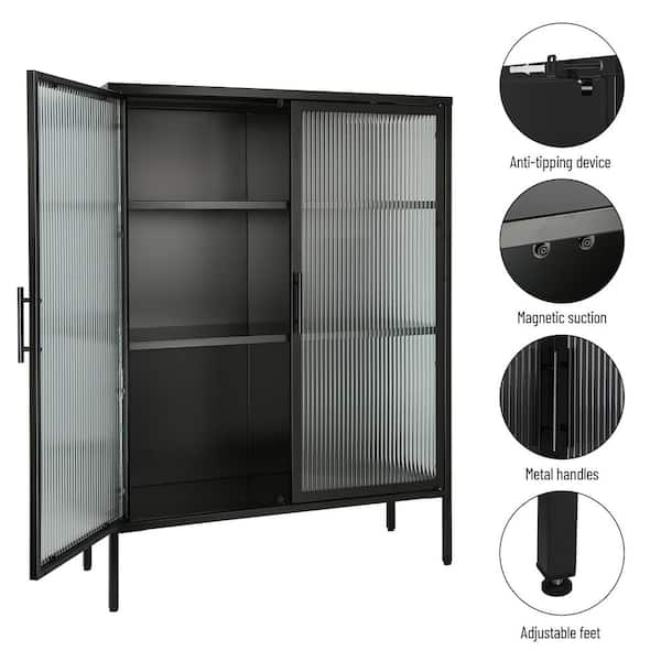 Tileon 2-Shelf Gray Kitchen Pantry Organizer with Tempered Glass