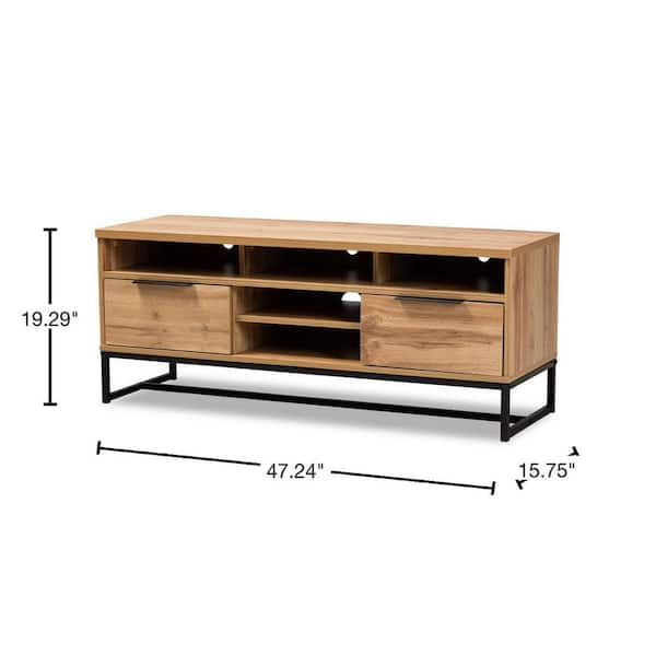 Baxton Studio Reid Oak 2 Drawer Wood TV Stand 162 10294 HD The