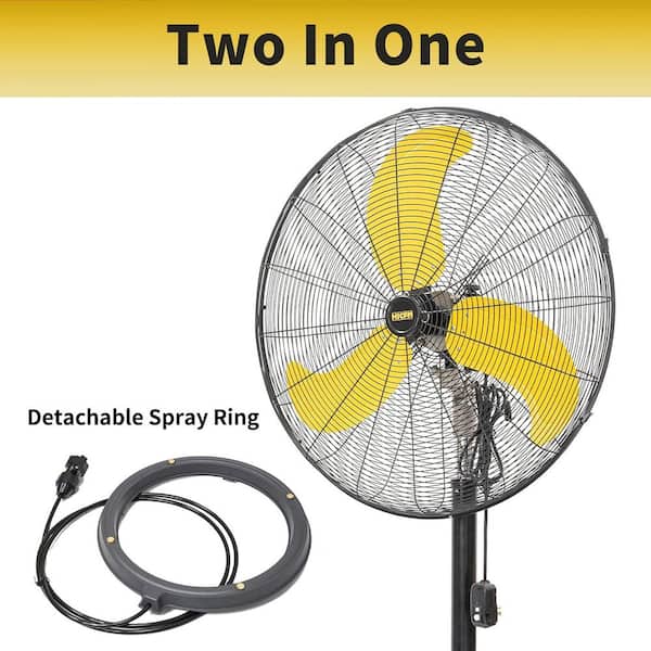 HiCFM 30 in. Yellow Misting Outdoor Oscillating Pedestal Fan, IP44 Motor, 1/3 HP, 9 ft. Cord and GFCI Plug, UL Listed