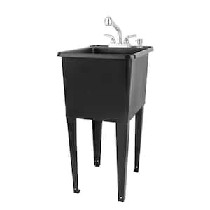 17.75 in. x 23.25 in. Thermoplastic Freestanding Space Saver Utility Sink in Black - Chrome Faucet, Soap Dispenser