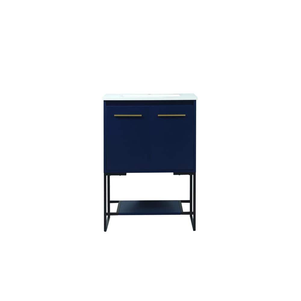 Simply Living 24 in. Single Bathroom Vanity in Blue with Engineered Marble 