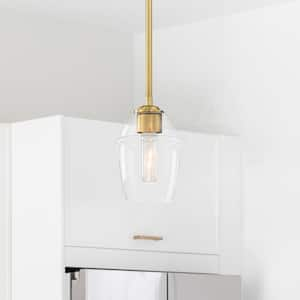 Summer Jazz 60-Watt 1-Light Brushed Gold Transitional Pendant Light with Clear Glass Shade