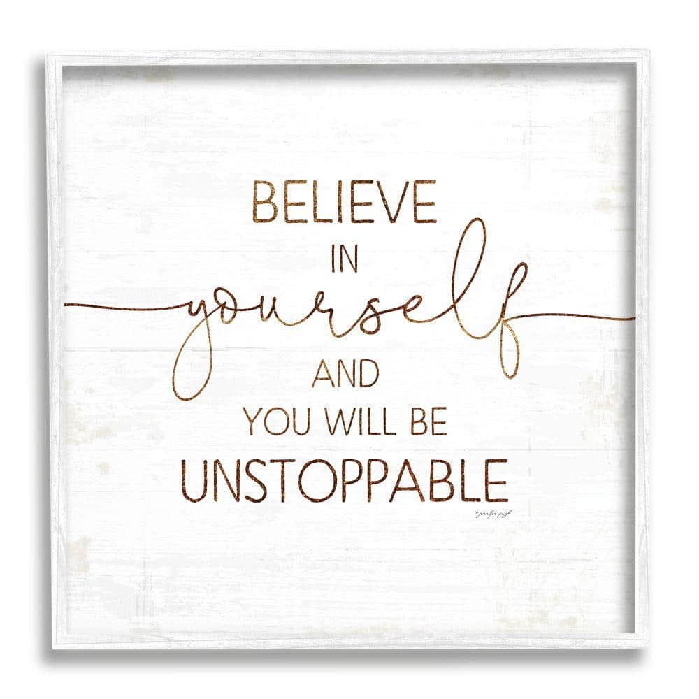 White Framed Believe in Yourself Quote Abstract Art Print