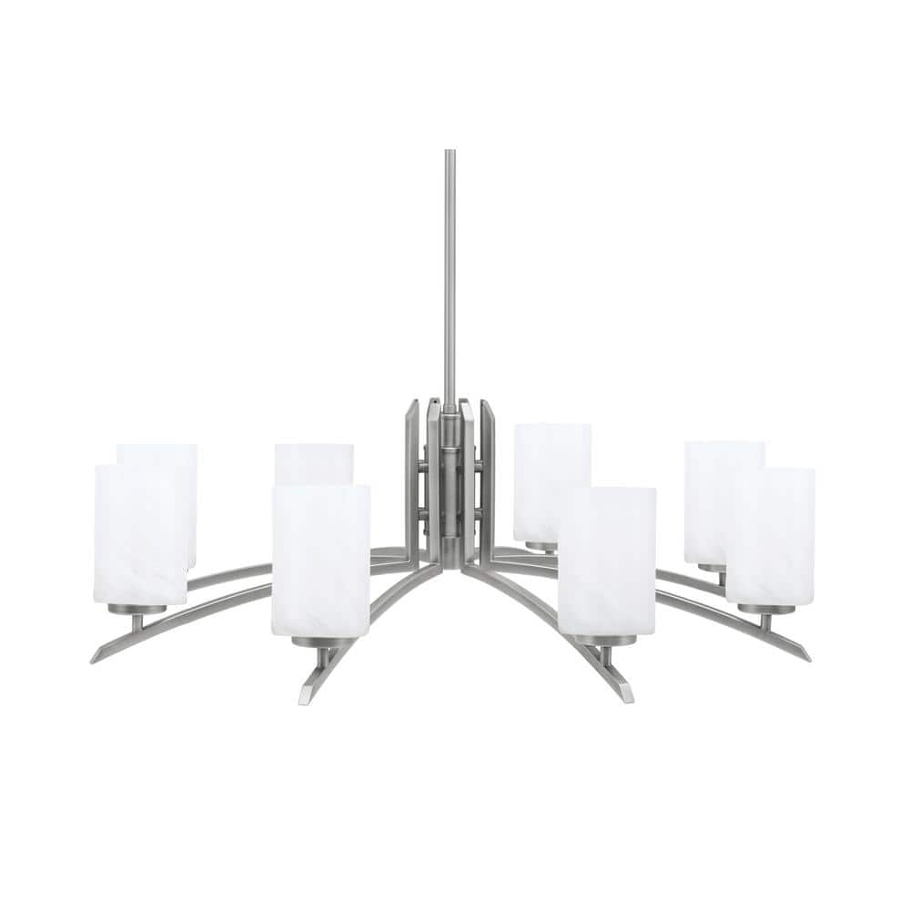 Siena 8-Light Graphite Chandelier, Round Chandelier with White Marble Glass