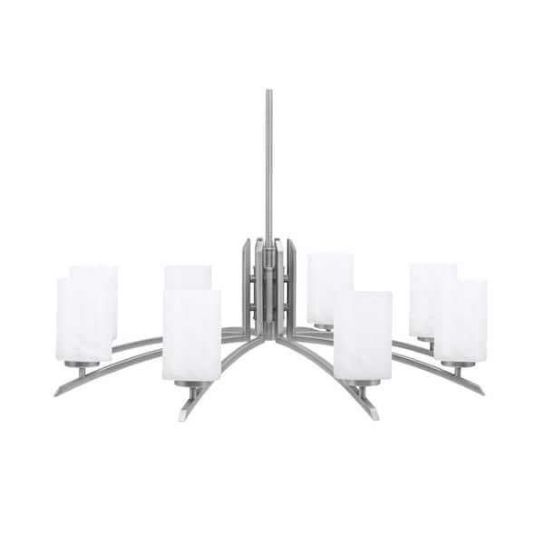 Unbranded Siena 8-Light Graphite Chandelier, Round Chandelier with White Marble Glass Shades, No bulb Included