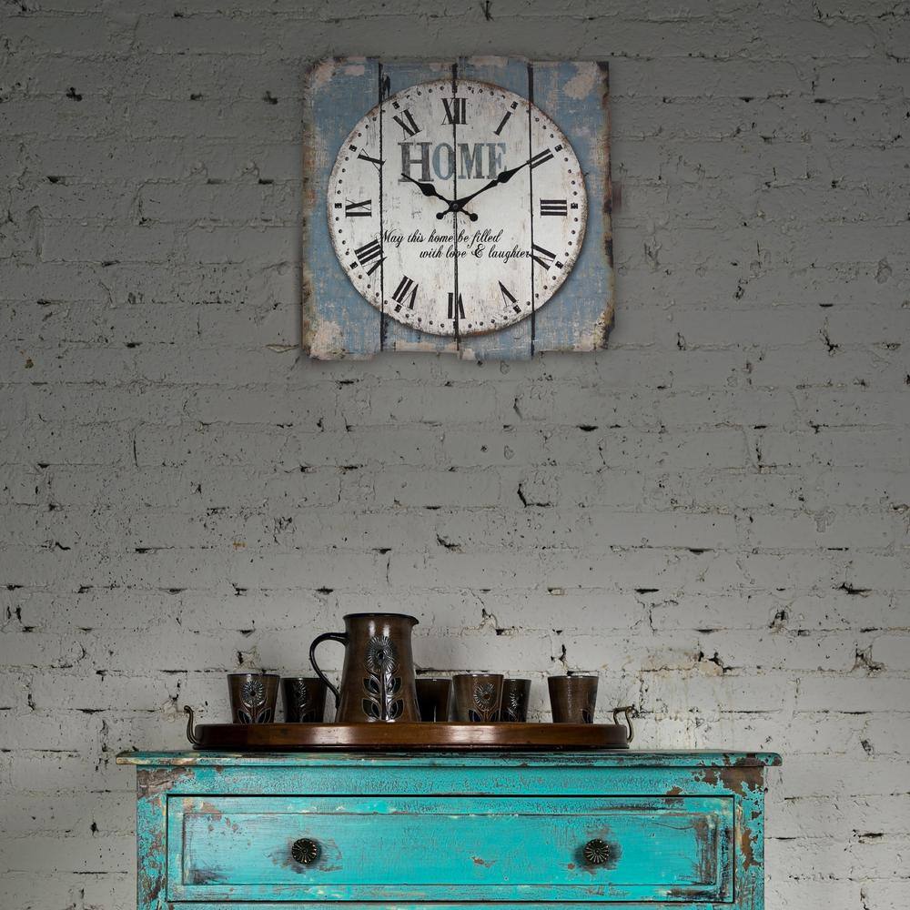 15.7" Blue and White Farmhouse Wooden Wall Clock