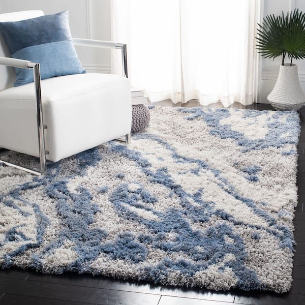 Horizon Shag Gray/Blue 9 ft. x 9 ft. Abstract Marble Square Area Rug