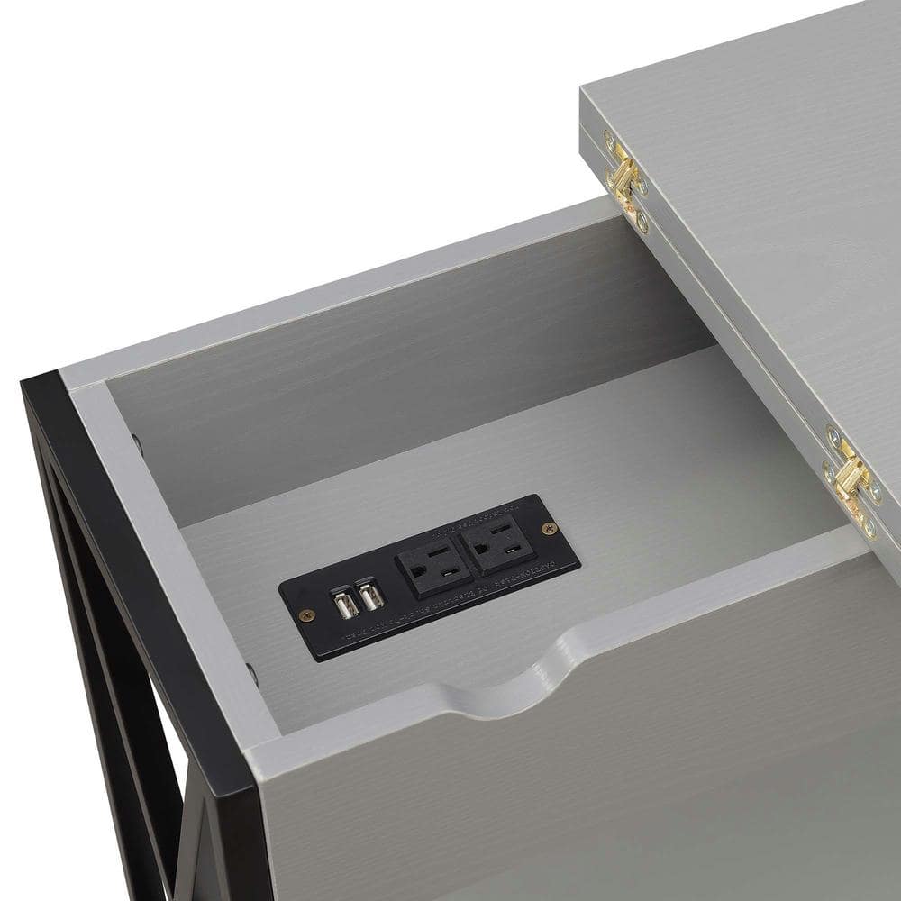 Tucson Gray/Black Rectangular Flip-Top End Table with Charging Station
