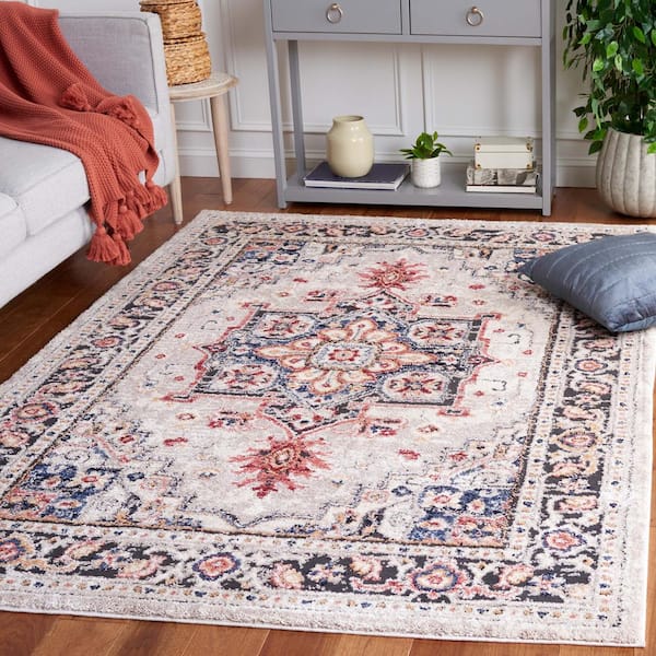 Luna Beige 7 ft. x 7 ft. Border Medallion Square Area Rug