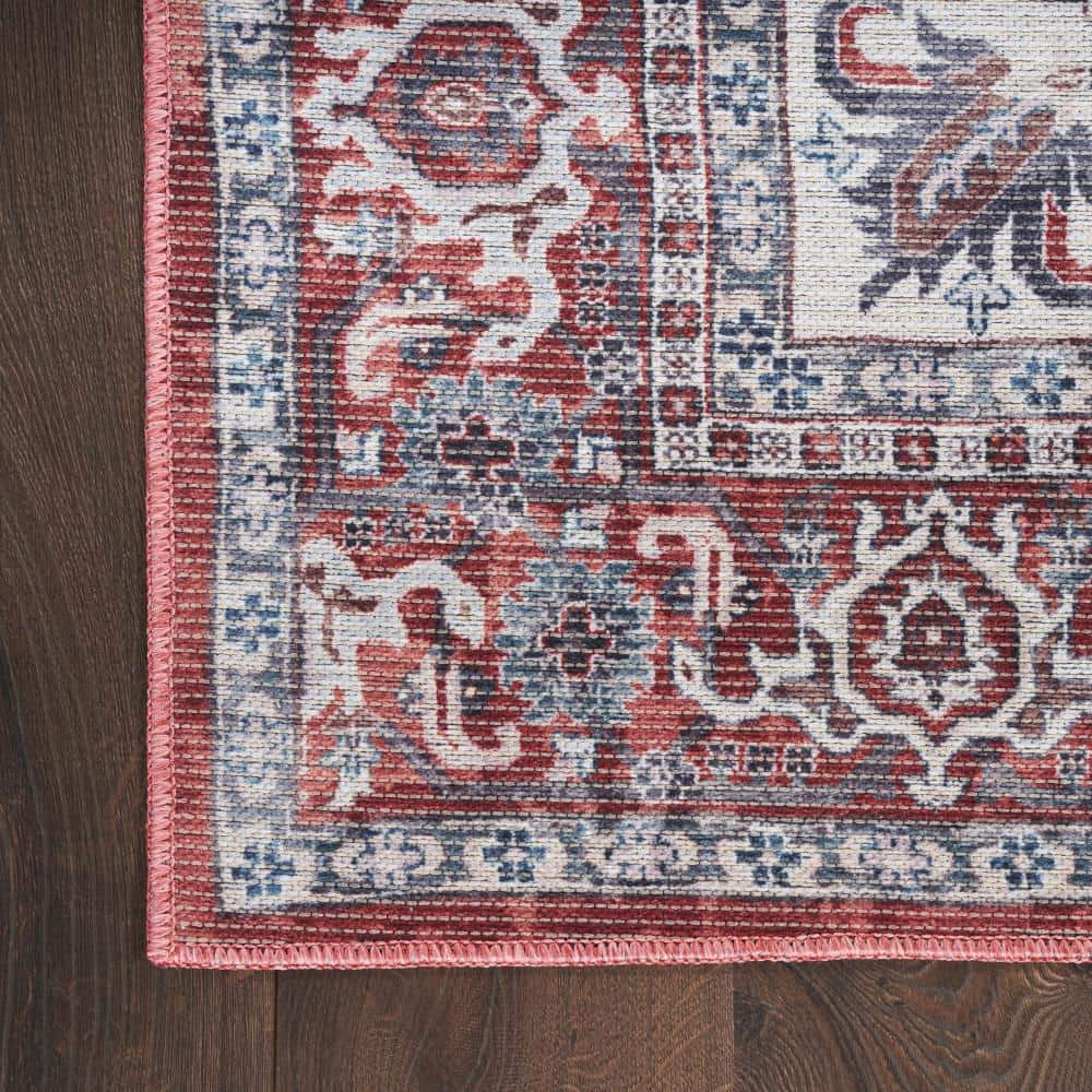 Brick Ivory Floral Medallion 4' x 6' Washable Rug