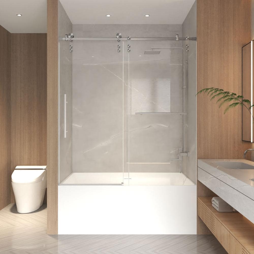 56-60 in.W x 66 in.H Nickel Frameless Sliding Tub Shower Door,8mm SGCC Tempered Glass,Stainless Steel,Reversible price history on PriceWatchPro
