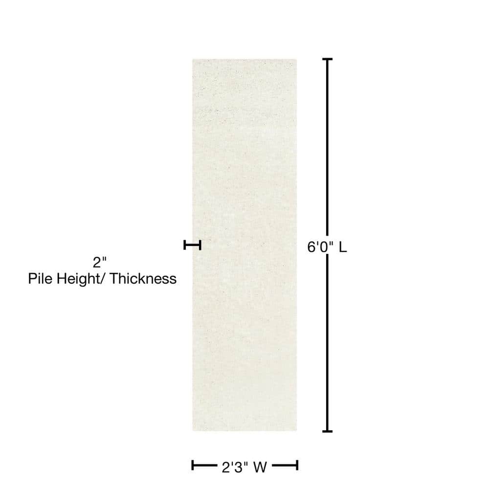 Plush White Synthetic 27'' Hand-Knotted Shag Runner Rug