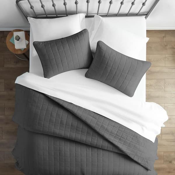 Becky Cameron Square Gray King Performance Quilted Coverlet Set