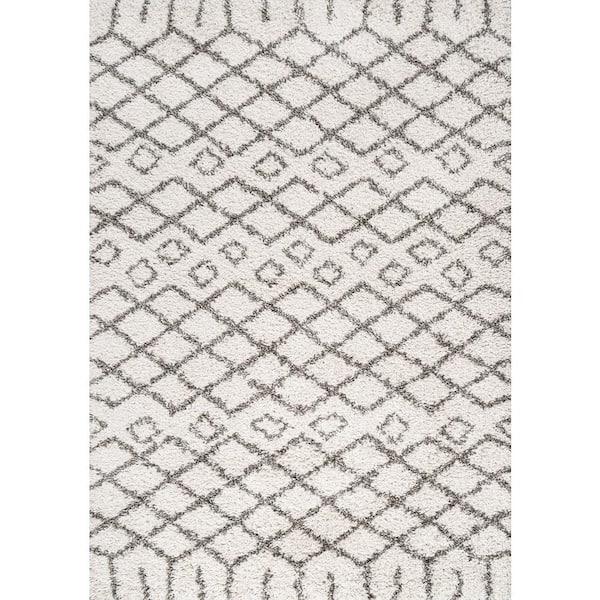 Algaida Moroccan Diamond Shag Beige/Dark Gray 8 ft. x 10 ft. Area Rug