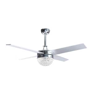 48 in. Indoor Chrome Chandelier Ceiling fan with Crystal Light Kit and Remote Control Included