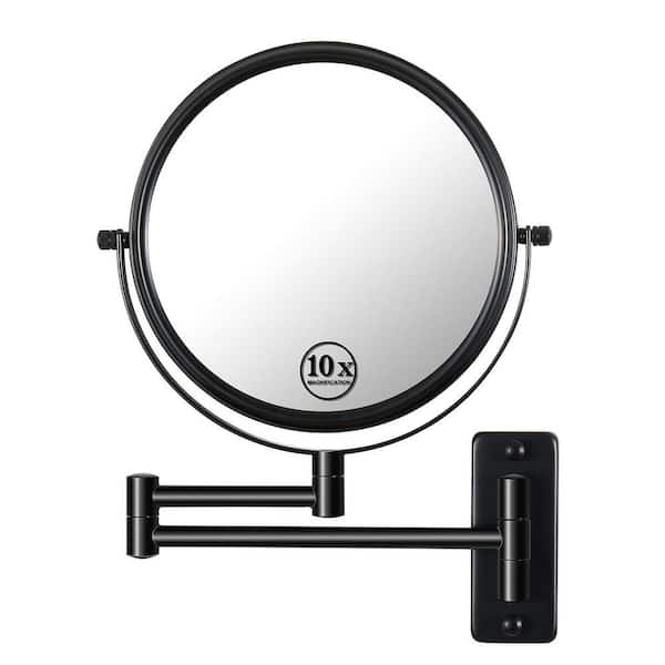 Unbranded 8 in. W x 8 in. H Round Magnifying Wall Mount Bathroom Makeup Mirror 360° Swivel with Extension Arm (Black Finish)