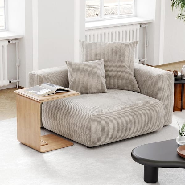 Magic Home 39 in. Flared Arm Corduroy Polyester Large Accent Square Corner Modular Sofa in Beige