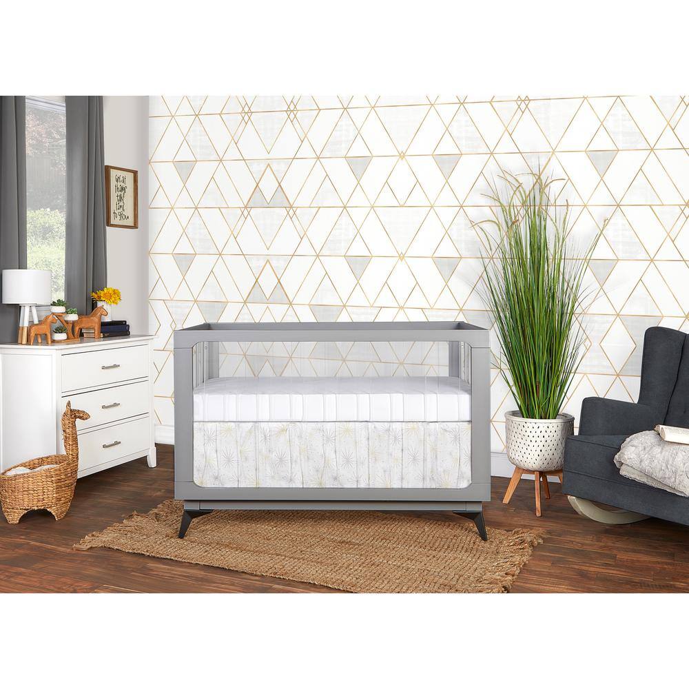 Pebble Grey Acrylic 4-in-1 Convertible Crib with Adjustable Mattress
