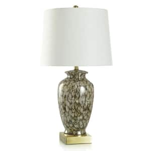31 in. Speckled Brown, Brushed Gold, Off-White Urn Task And Reading Table Lamp for Living Room with White Cotton Shade