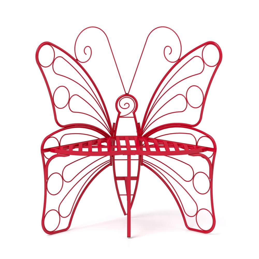 33 in. Red Butterfly Cast Metal Outdoor Bench Park Bench Outdoor Seating fo