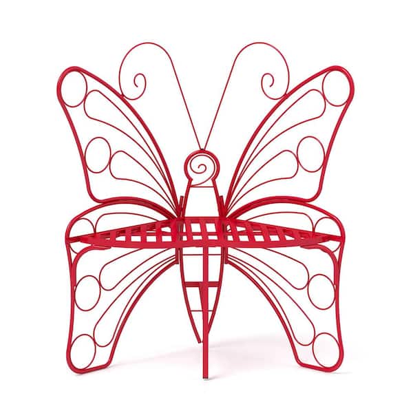 33 in. Red Butterfly Cast Metal Outdoor Bench Park Bench Outdoor Seating for Garden, Yard, Park, Entryway