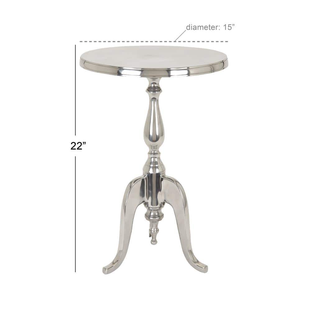 Elegant Silver Round Metal Pedestal Accent Table - 15" x 22"