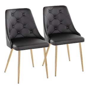 Marche Black Faux Leather and Gold Metal Button Tufted Side Chair (Set of 2)