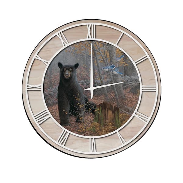 Unbranded "Stonewall Black Bear" Woodgrain Accent and White Numbers Imaged Wall Clock