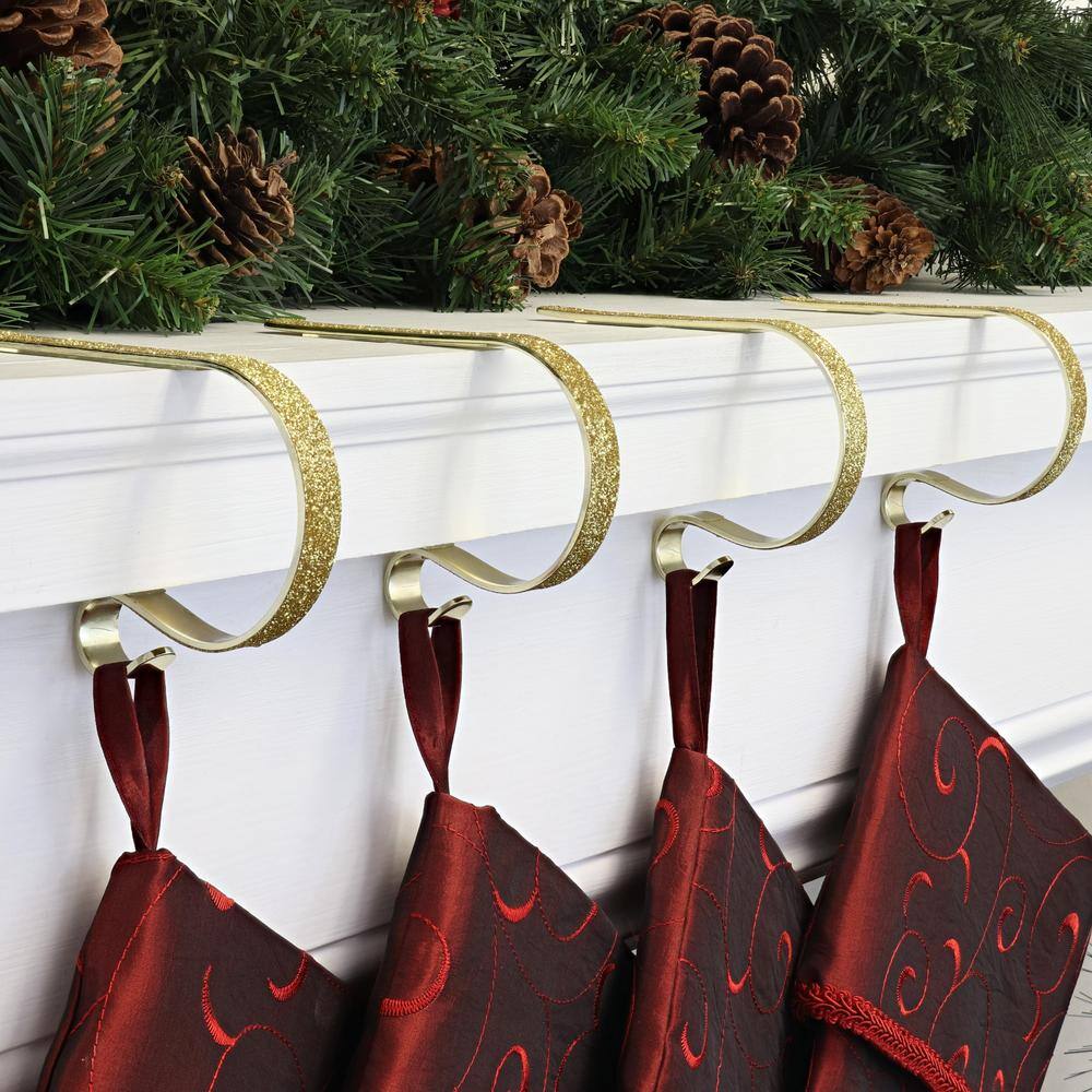 Gold Glitter Adjustable Metal Mantle Clip Stocking Holders