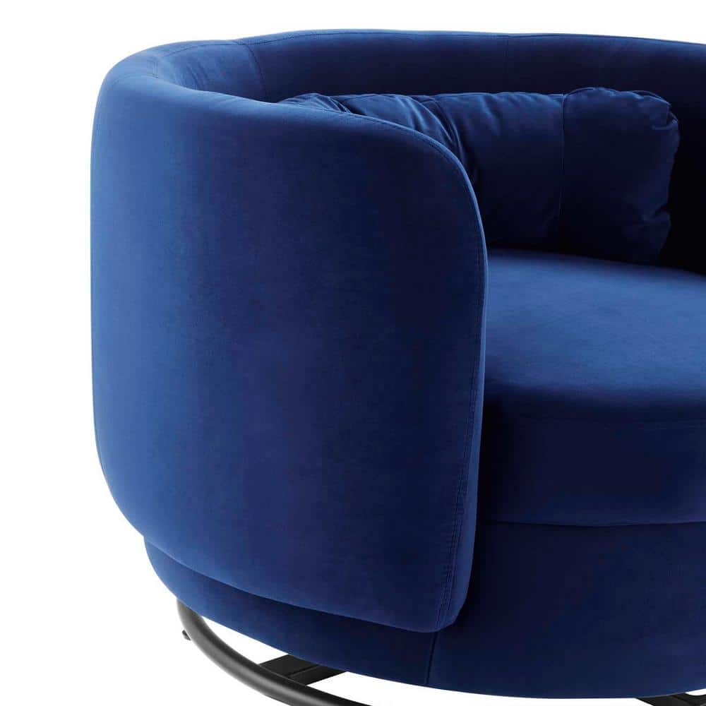 Luxurious Black Navy Velvet Swivel Accent Chair with Wood Accents
