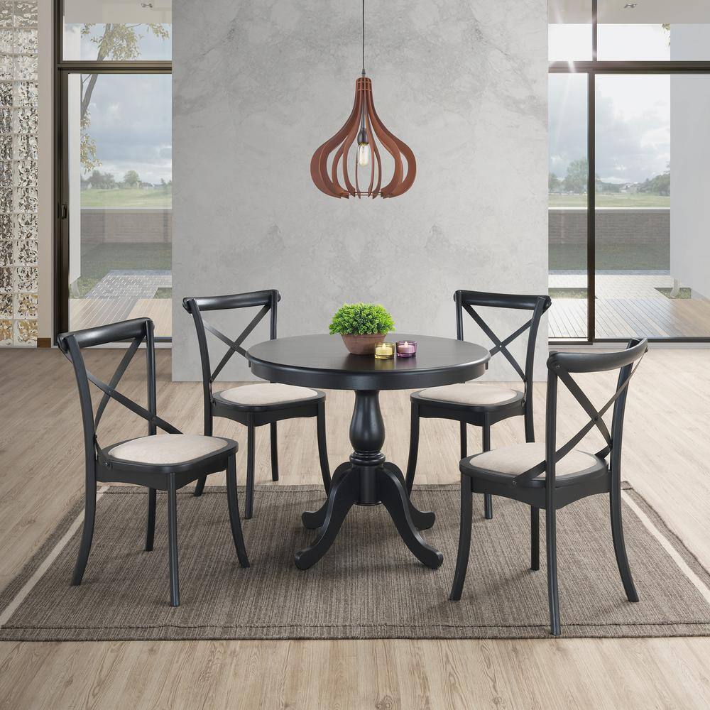 Fairview Antique Black 42" Round Pedestal Wood Dining Table