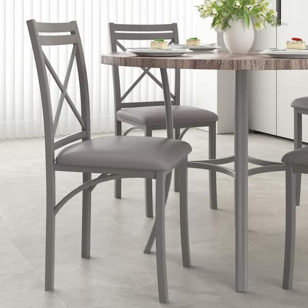 VECELO Modern 5-Piece Marble Dining Table Set - Compact 4-Seat Kitchen Dinette Furniture, Gray Dining Set TBL16-GRY&CHR16-GRY-A4
