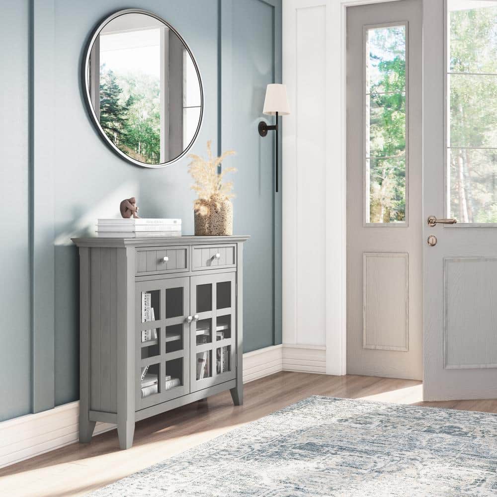 Fog Grey Solid Wood Transitional Storage Cabinet with Adjustable Shelving