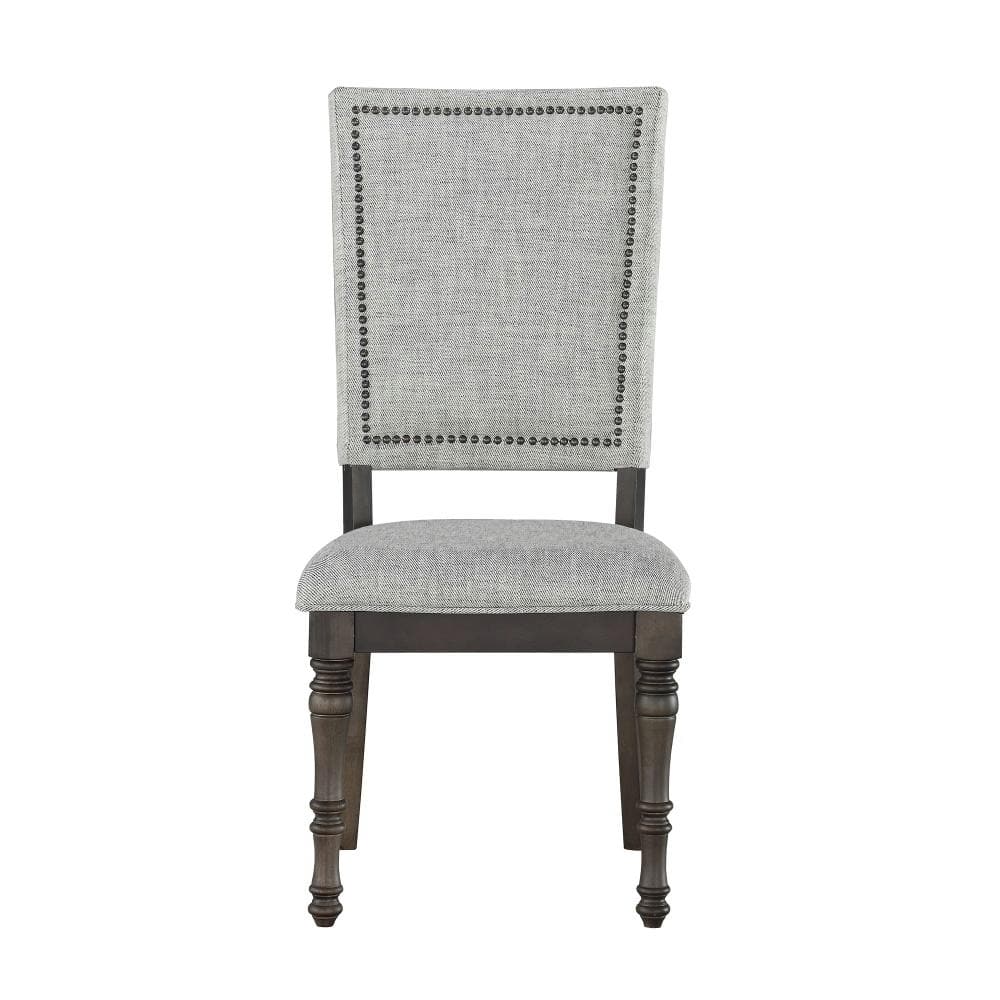Gray High Back Linen Upholstered Wood Side Chair