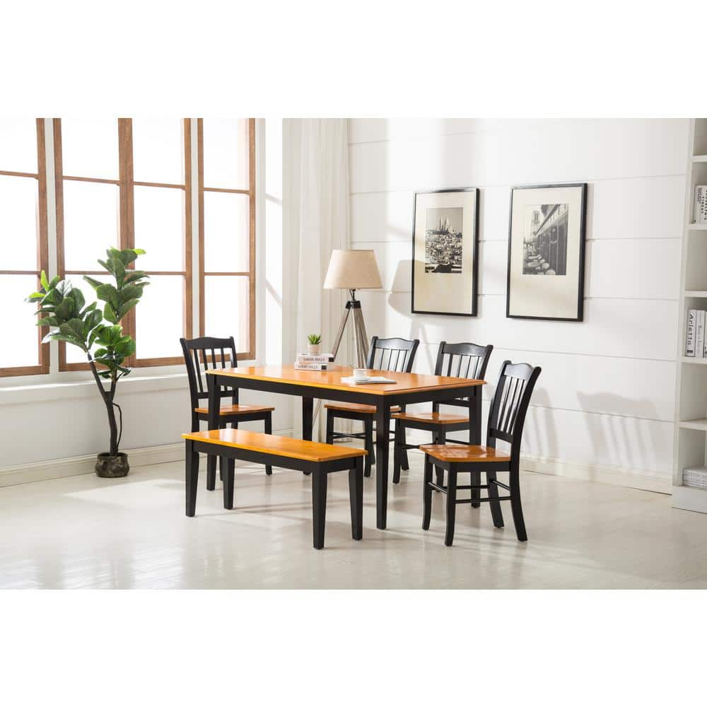 Black and Oak Solid Wood Dining Bench